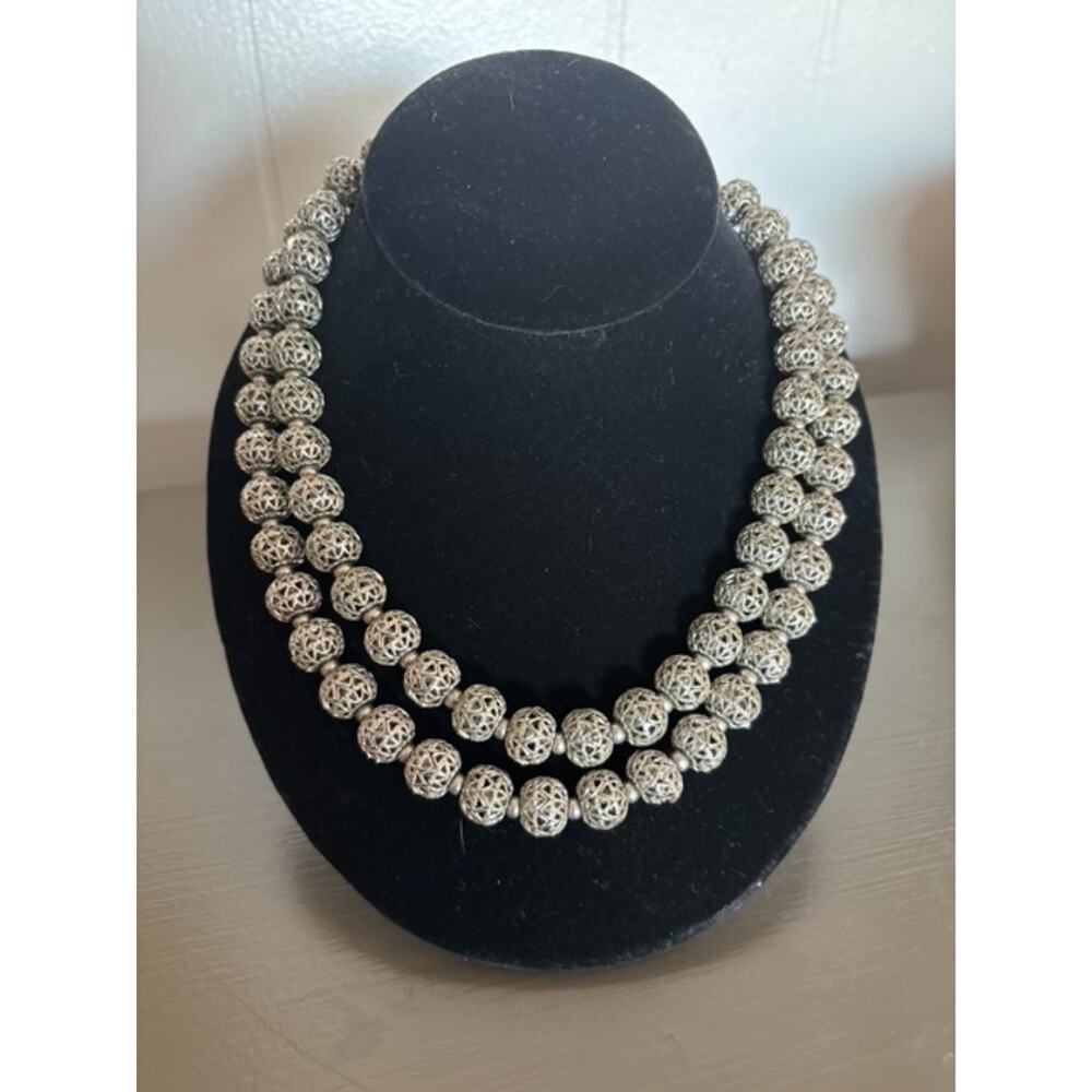 Monet Silvertone Filigree Double Strand Choker‎ Necklace Adjustable 16–18”